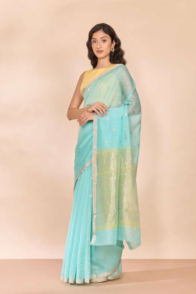 Light Blue Woven Pure Silk Cotton Chanderi Saree thumbnail image number null
