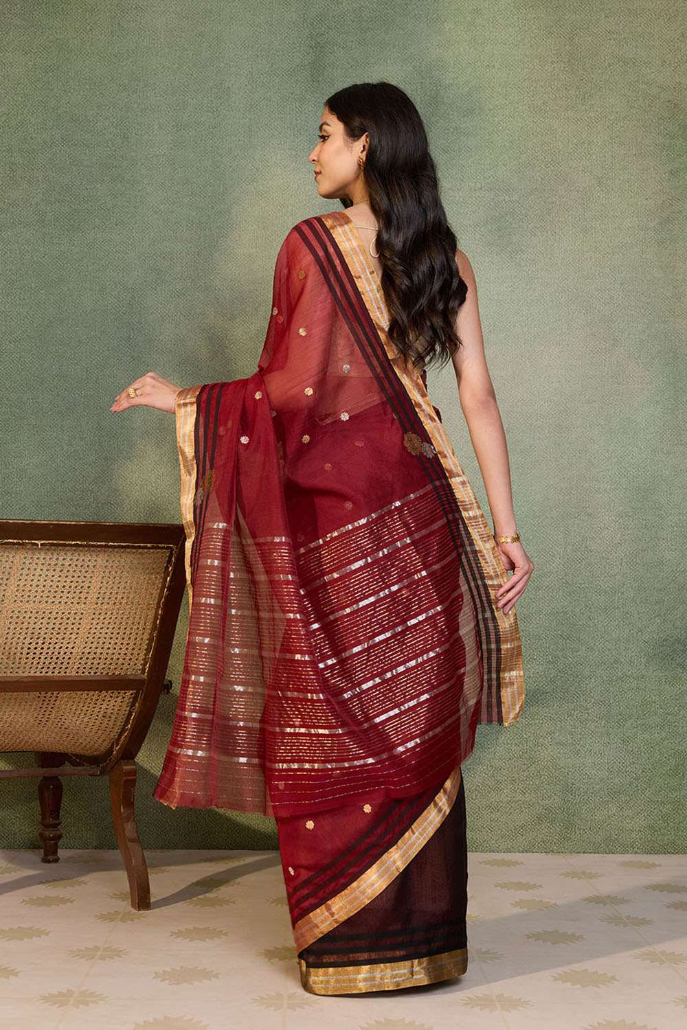 Dark Red Woven Pure Silk Cotton Chanderi Saree image number null
