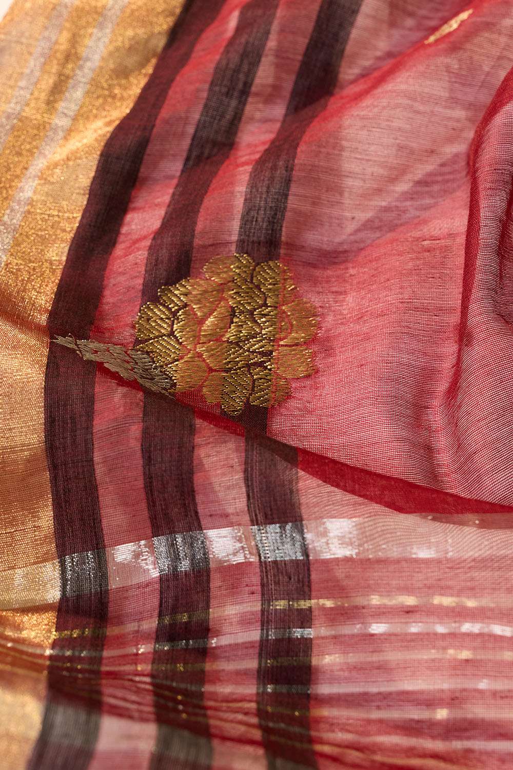 Dark Red Woven Pure Silk Cotton Chanderi Saree image number null