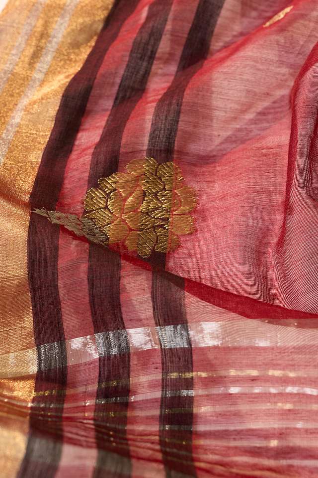 Dark Red Woven Pure Silk Cotton Chanderi Saree thumbnail image number null