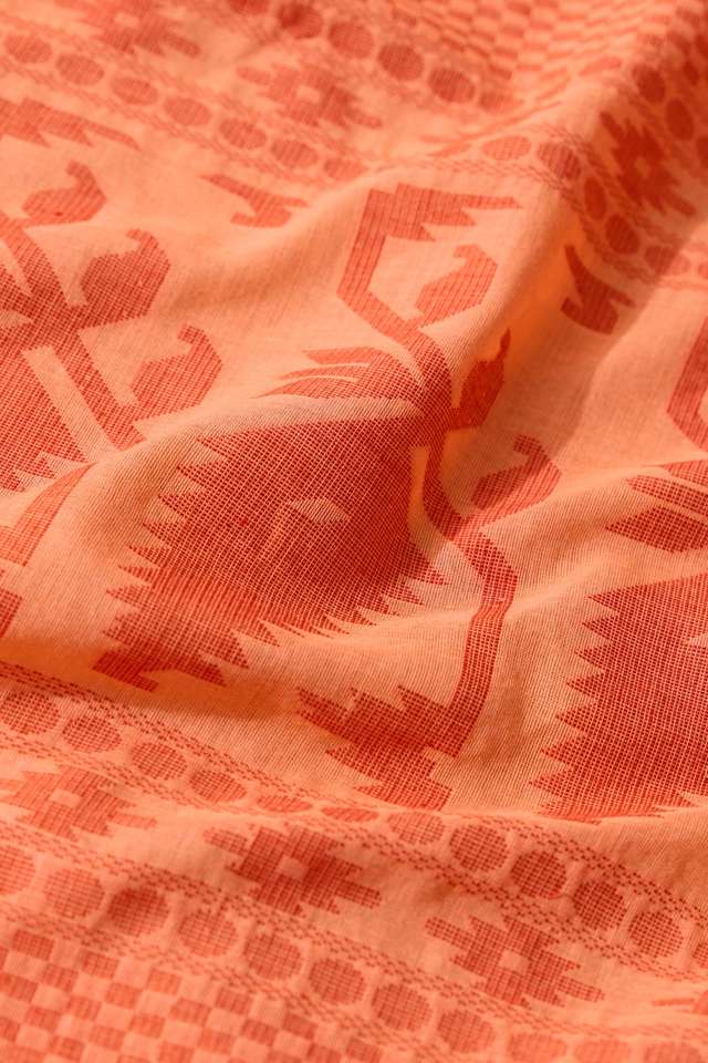 Light Orange Bengal Pure Cotton Jamdani Saree thumbnail image number null
