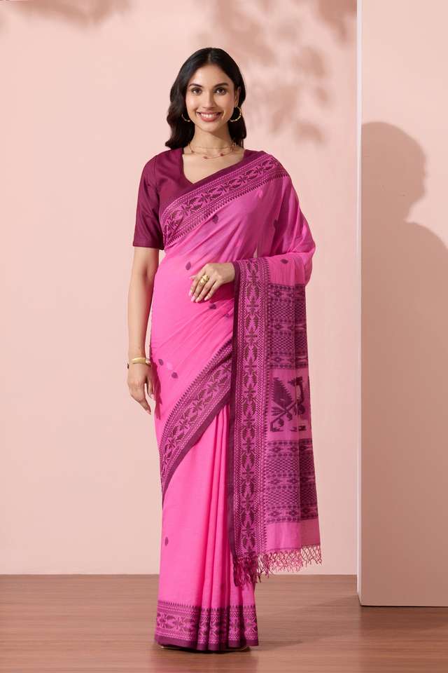 Pink Bengal Pure Cotton Jamdani Saree thumbnail image number null