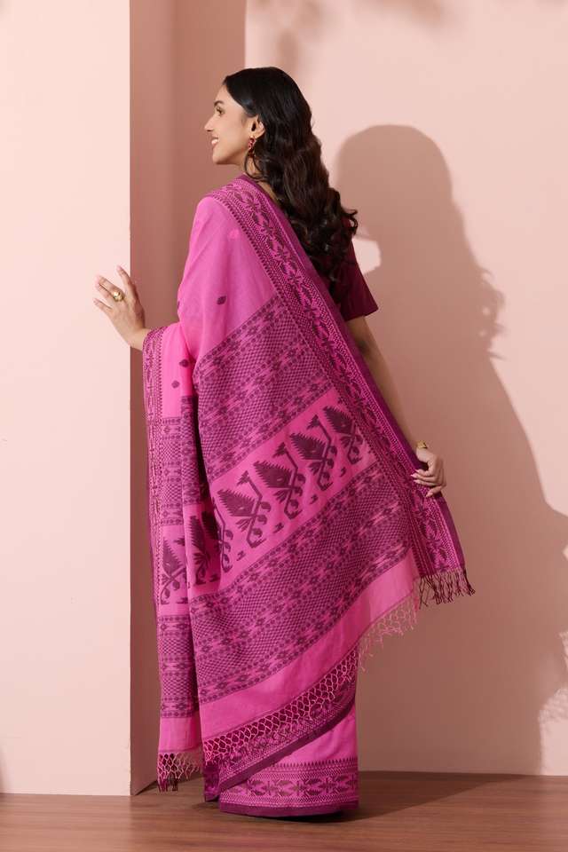 Pink Bengal Pure Cotton Jamdani Saree thumbnail image number null