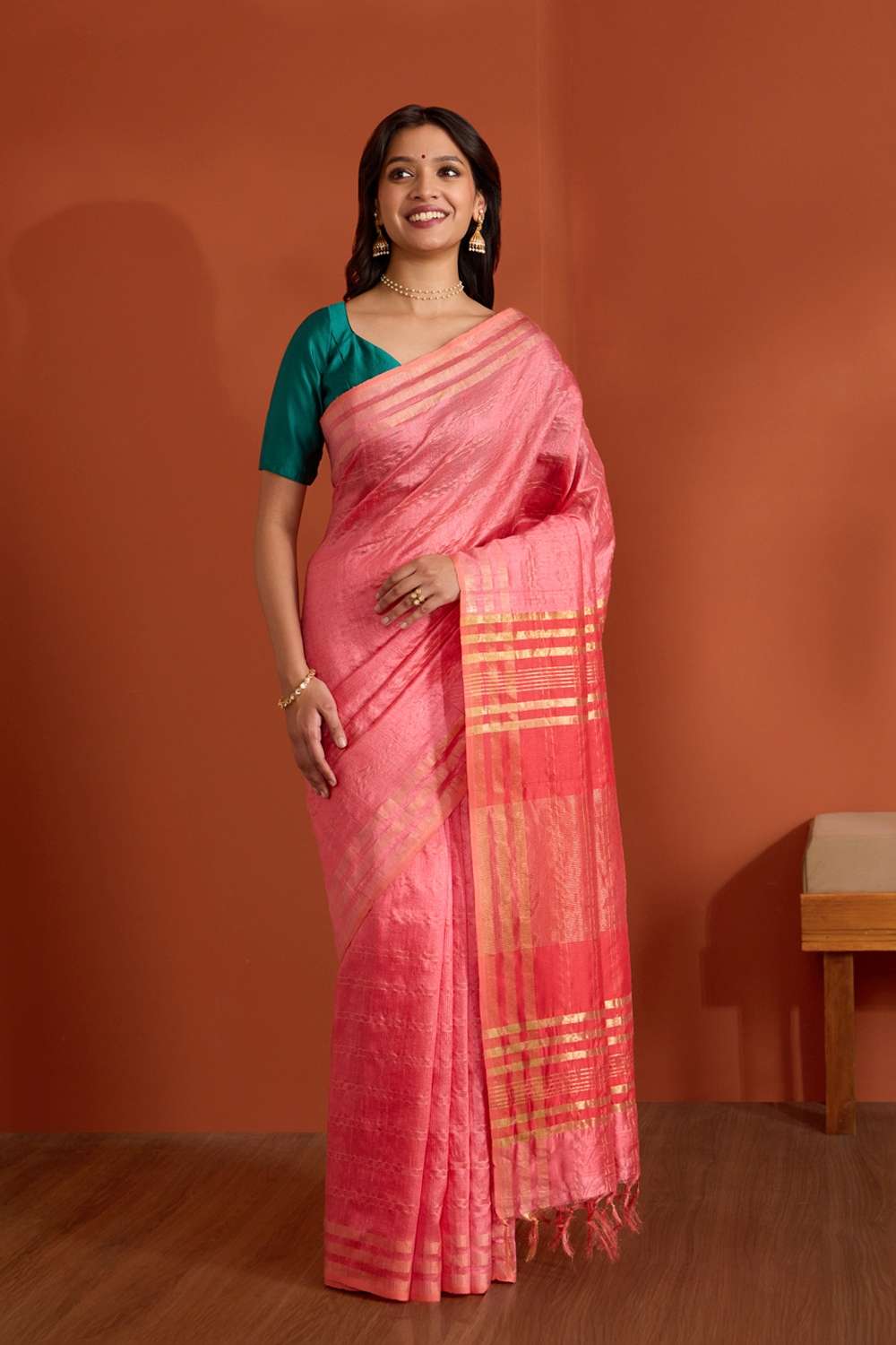 Pink Pure Tussar Silk Bhagalpur Woven Saree image number null
