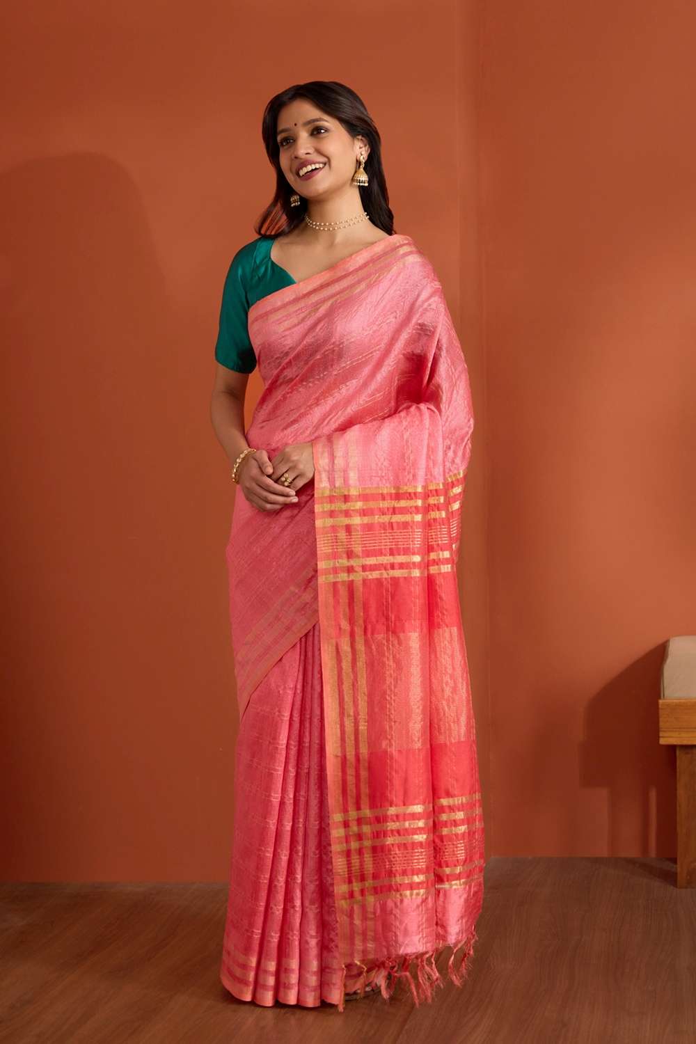 Pink Pure Tussar Silk Bhagalpur Woven Saree image number null