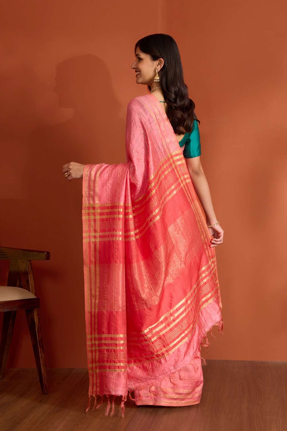 Pink Pure Tussar Silk Bhagalpur Woven Saree image number null