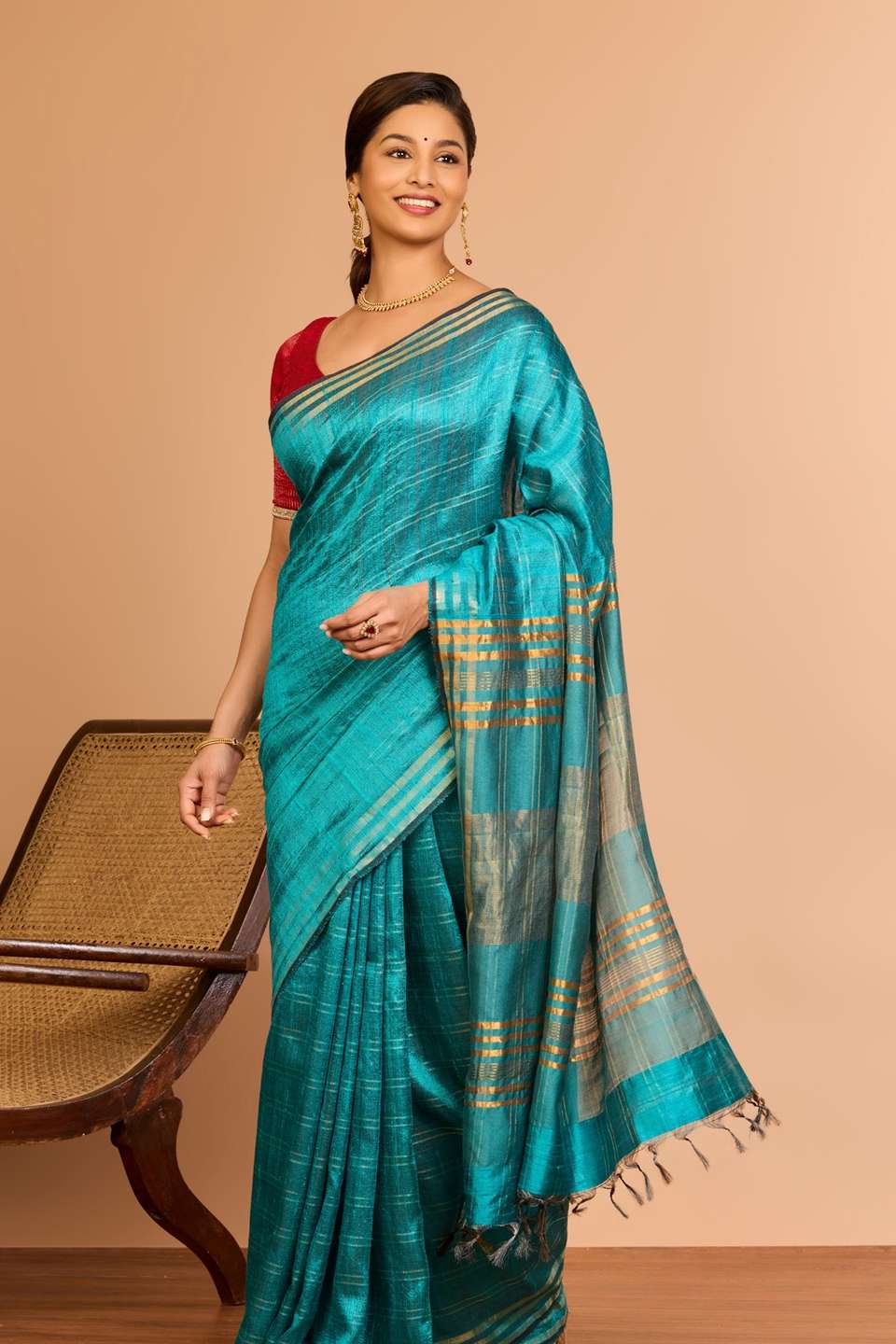 Blue Tussar Bhagalpur Woven Saree