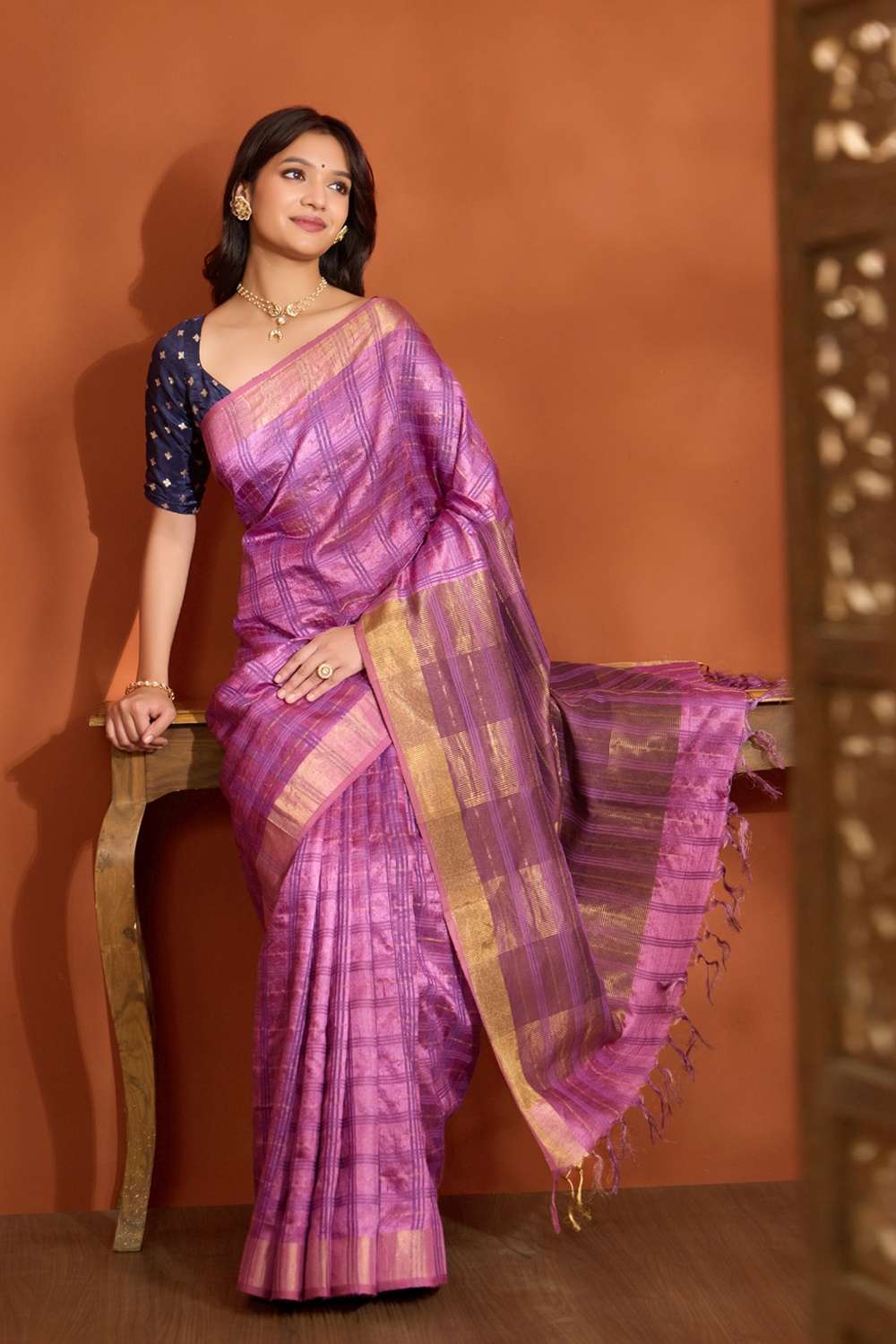 Purple Pure Tussar Silk Bhagalpur Woven Saree image number null