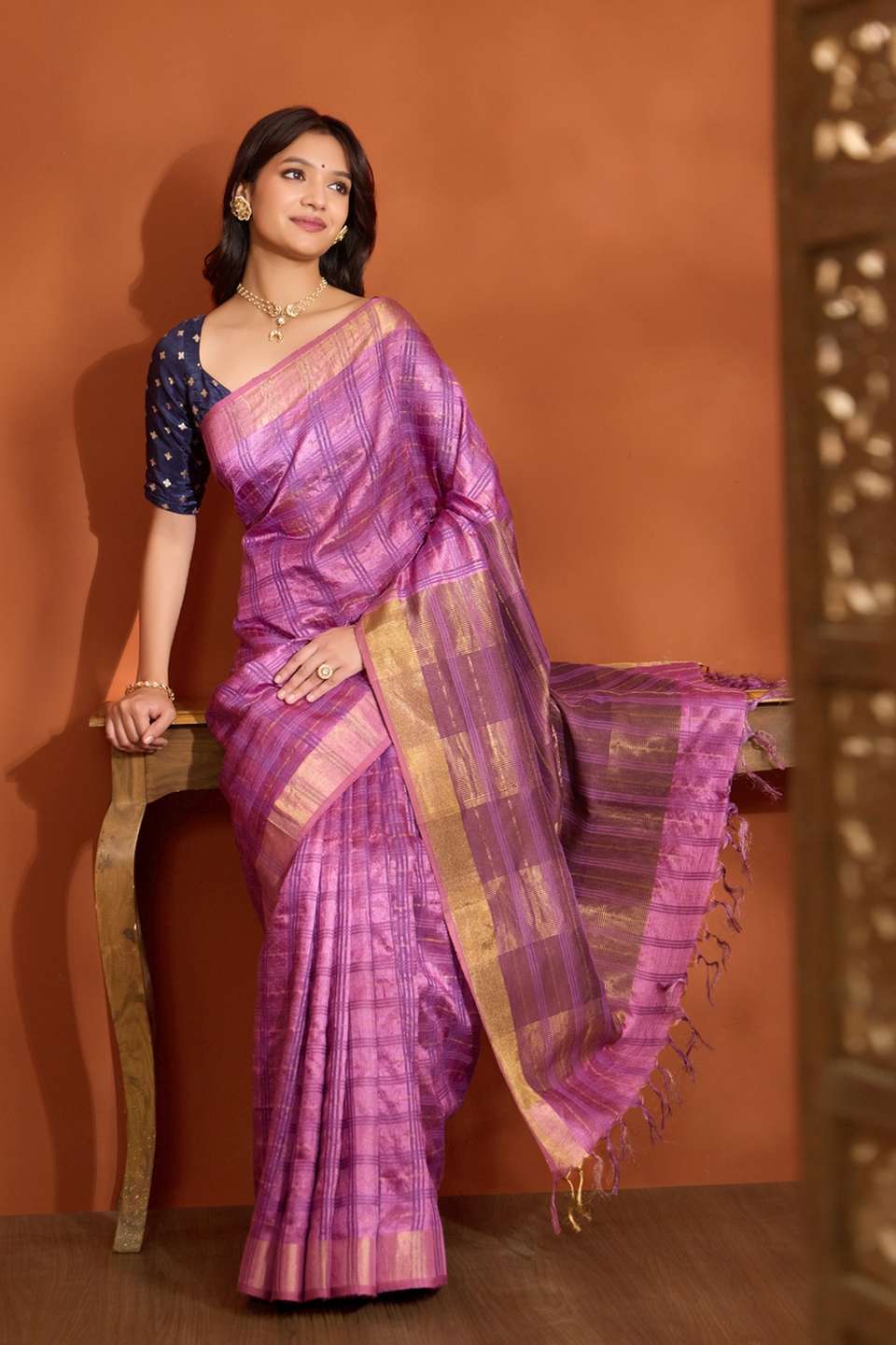 Purple Pure Tussar Silk Bhagalpur Woven Saree