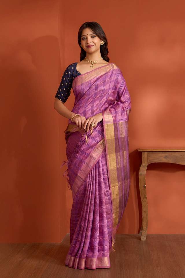 Purple Pure Tussar Silk Bhagalpur Woven Saree thumbnail image number null