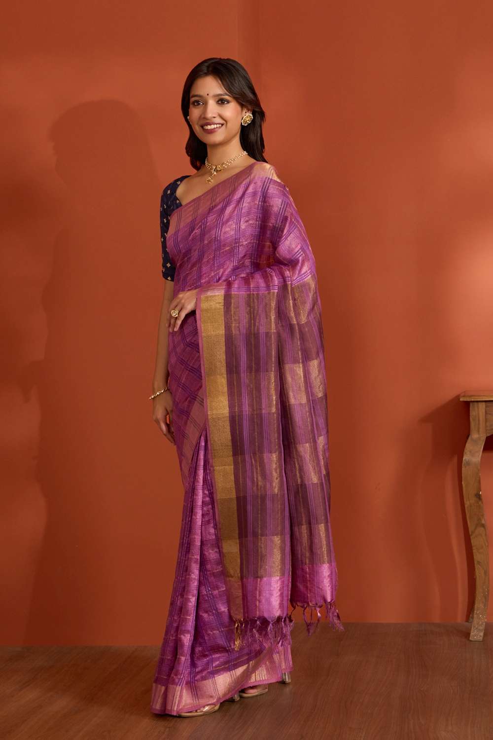 Purple Pure Tussar Silk Bhagalpur Woven Saree image number null