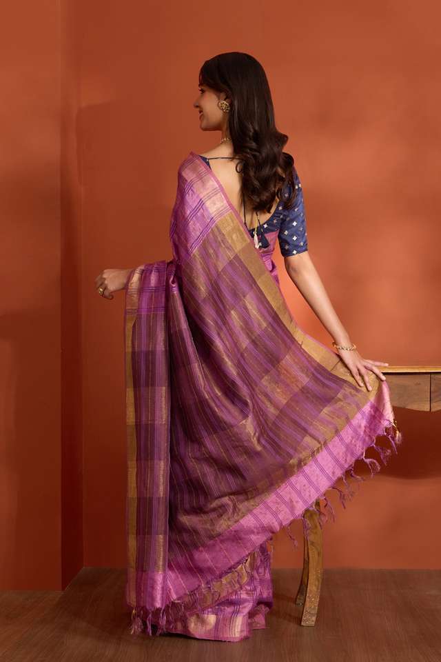Purple Pure Tussar Silk Bhagalpur Woven Saree thumbnail image number null