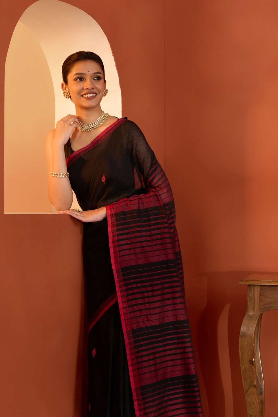 Black Bengal Pure Cotton Jamdani Saree