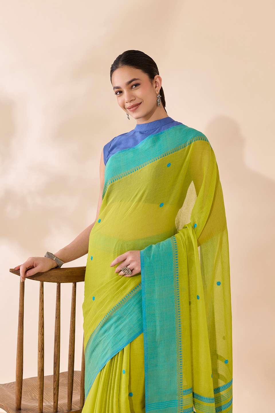 Light Green Woven Pure Cotton Bengal Saree