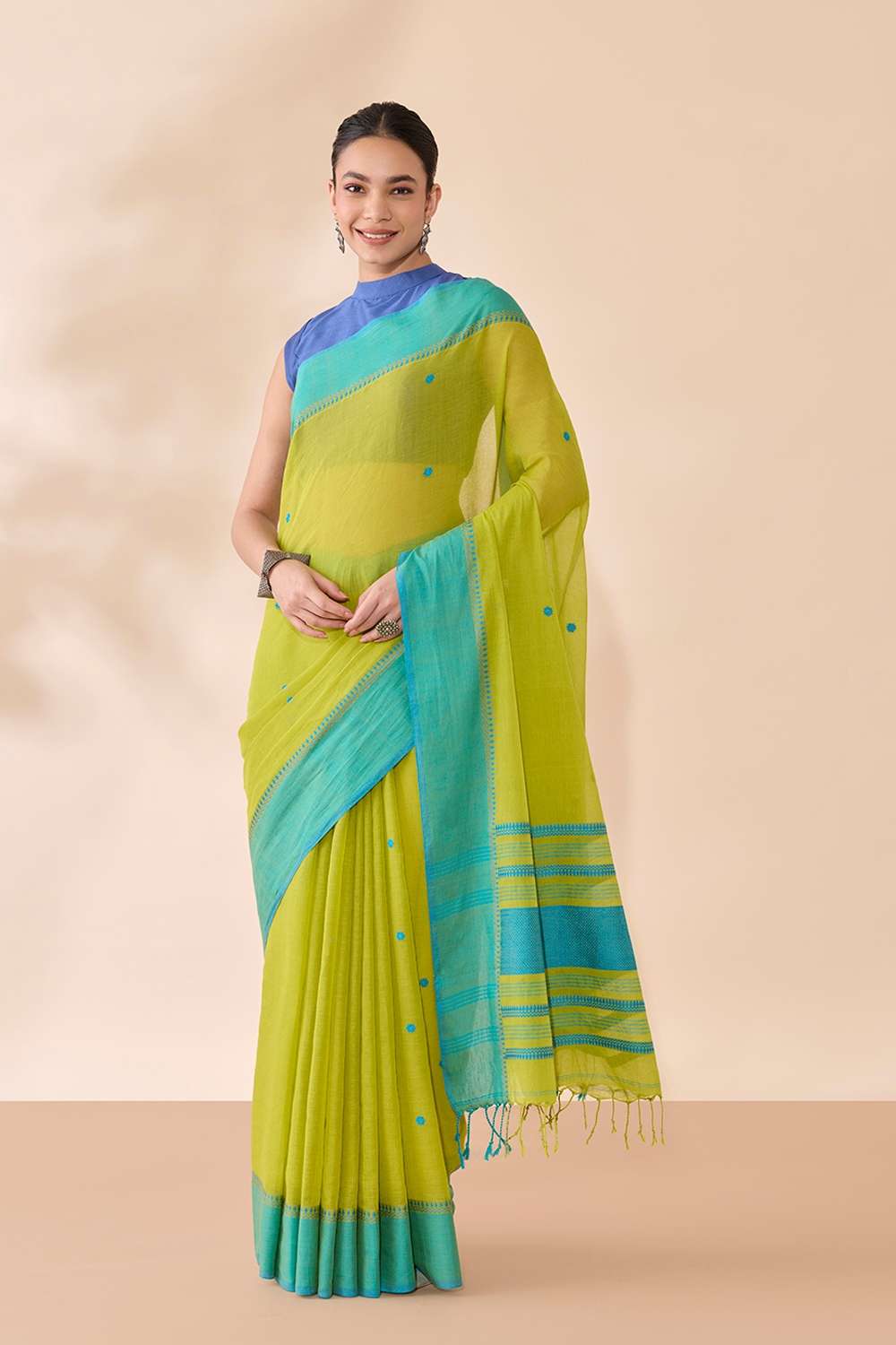 Light Green Woven Pure Cotton Bengal Saree image number null