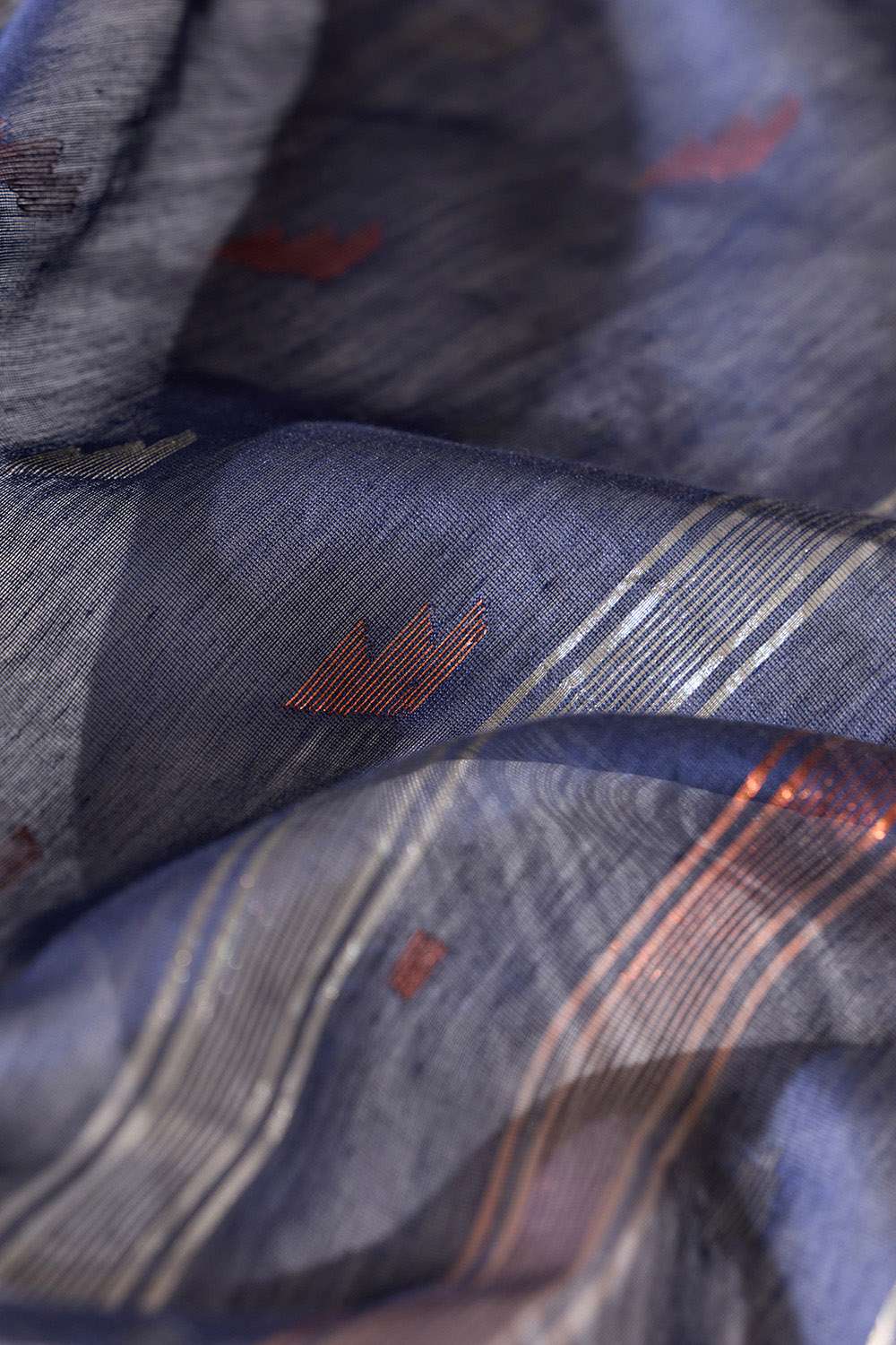 Dark Blue Jamdani Pure Silk Cotton Bengal Saree image number null