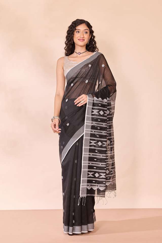 Black Bengal Pure Silk Cotton Jamdani Saree thumbnail image number null