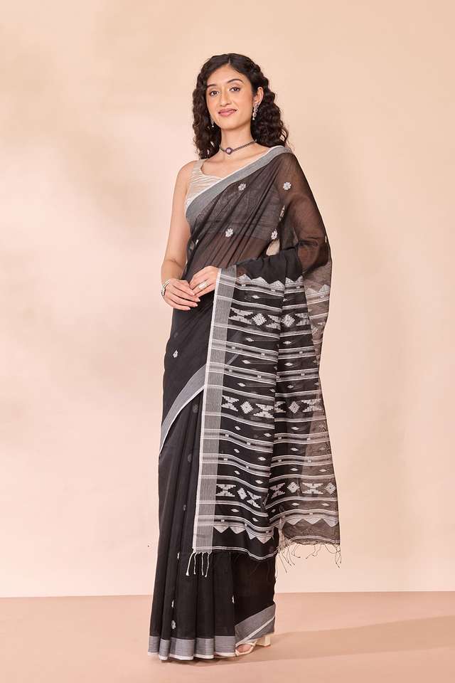 Black Bengal Pure Silk Cotton Jamdani Saree thumbnail image number null