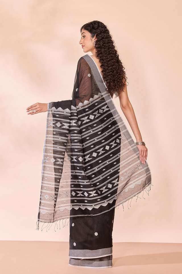 Black Bengal Pure Silk Cotton Jamdani Saree thumbnail image number null