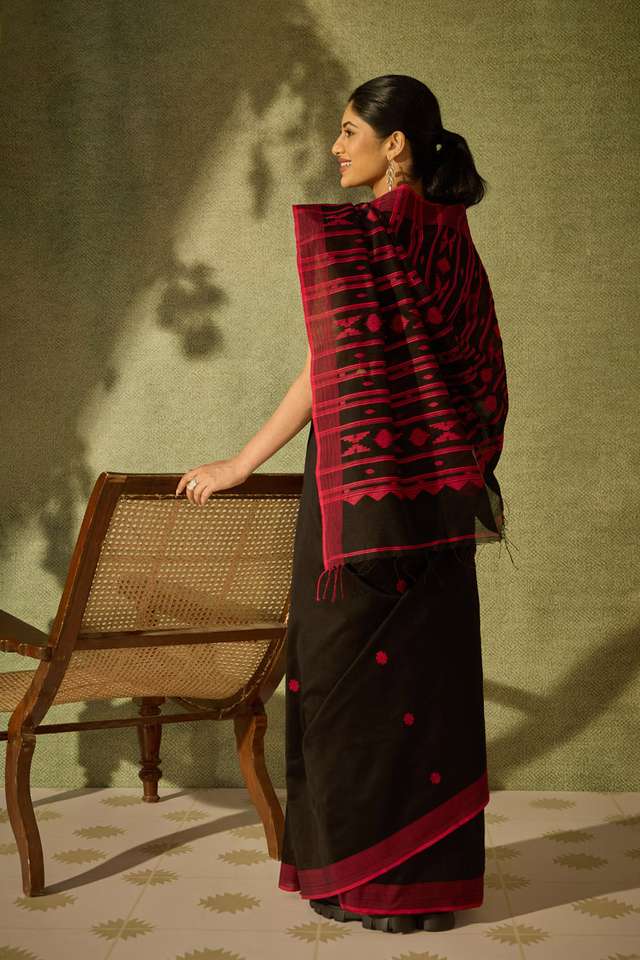 Black Bengal Pure Silk Cotton Jamdani Saree thumbnail image number null