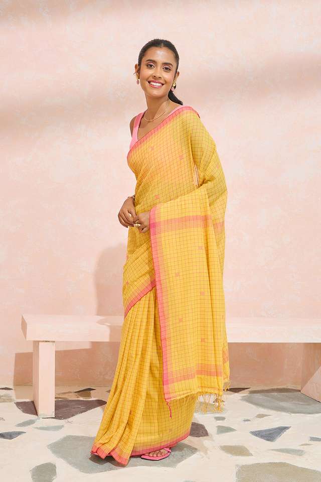 Yellow Bengal Pure Cotton Jamdani Saree image number
