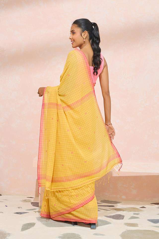 Yellow Bengal Pure Cotton Jamdani Saree thumbnail image number null