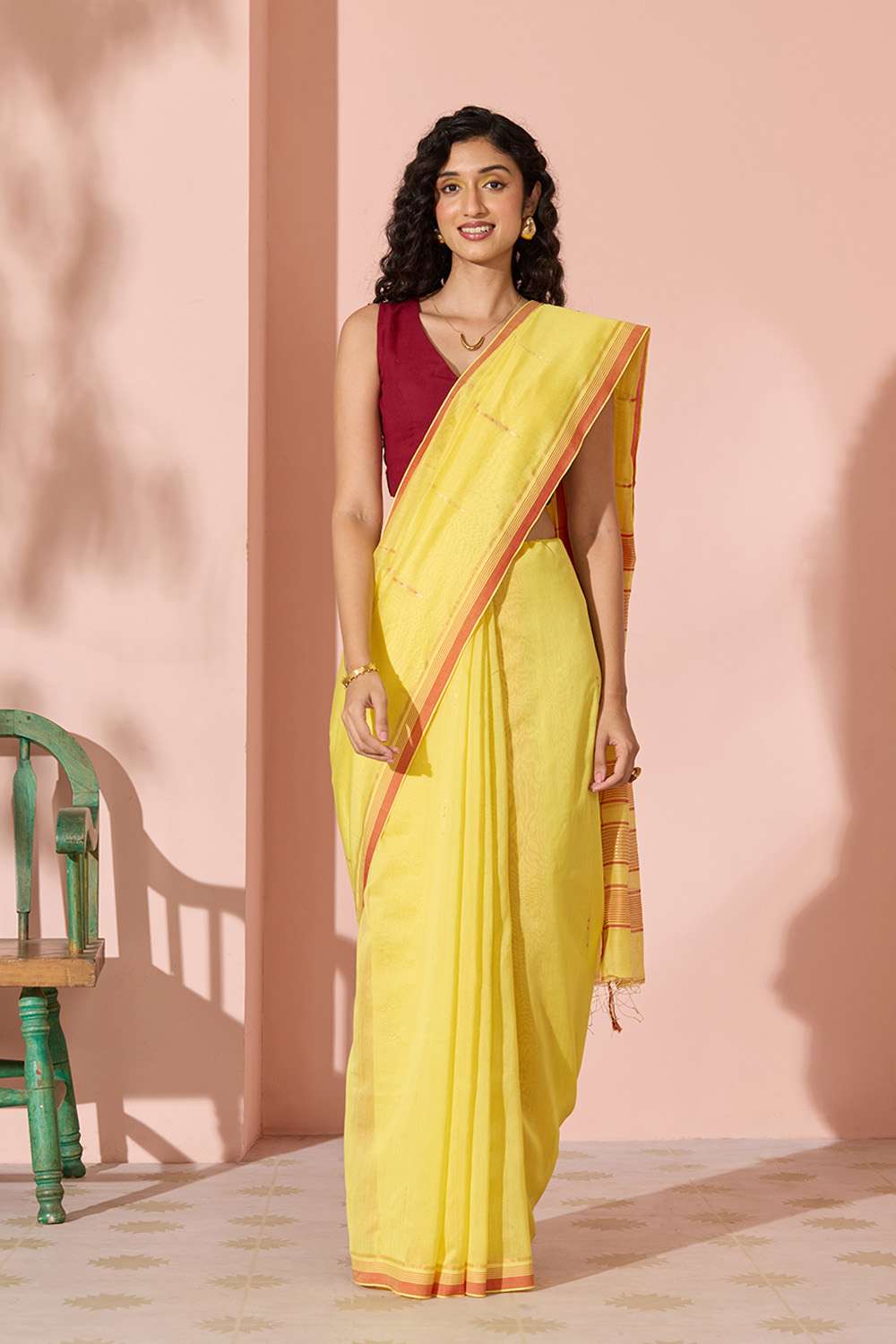 Light Yellow Jamdani Pure Silk Cotton Bengal Saree image number null