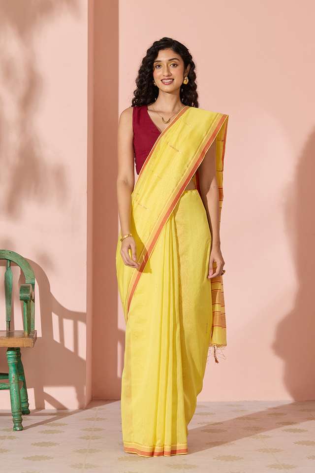 Light Yellow Jamdani Pure Silk Cotton Bengal Saree thumbnail image number null