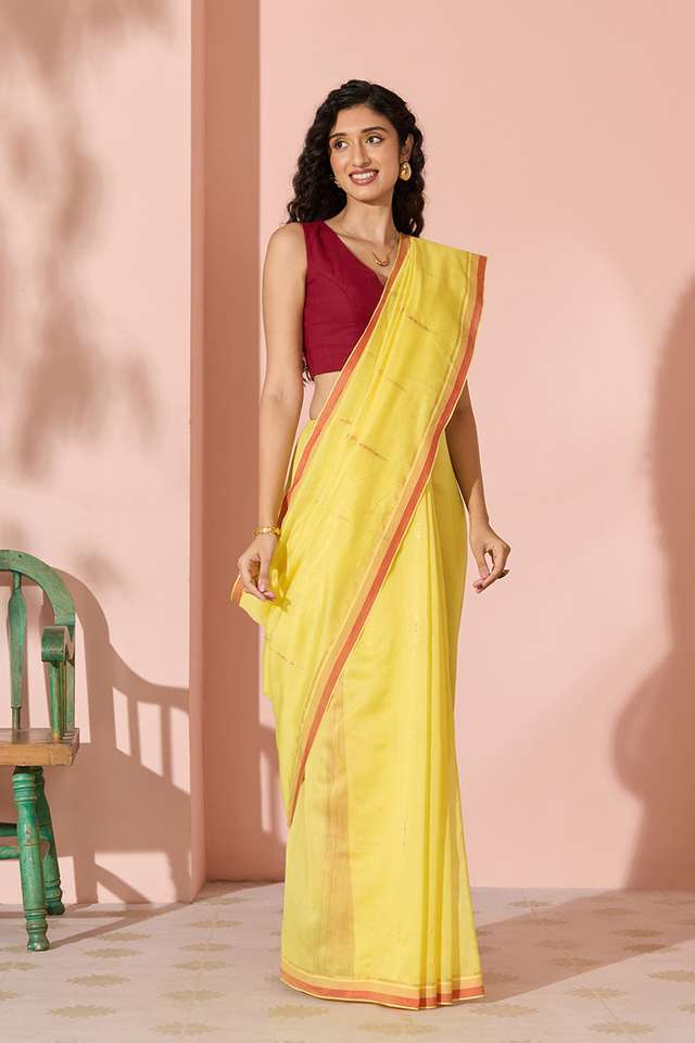 Light Yellow Jamdani Pure Silk Cotton Bengal Saree thumbnail image number null