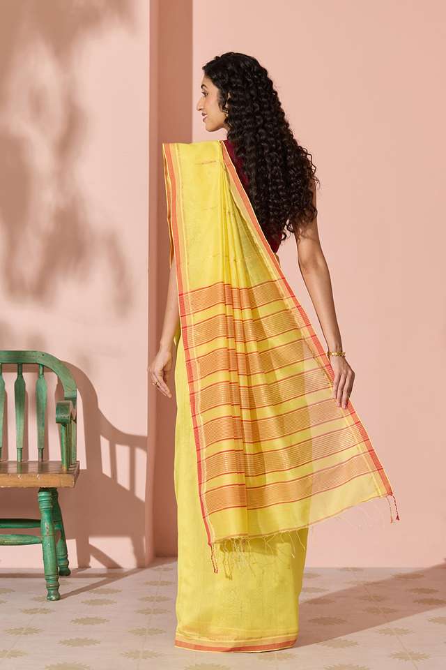 Light Yellow Jamdani Pure Silk Cotton Bengal Saree thumbnail image number null