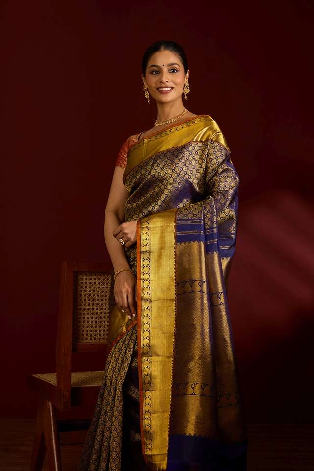 Dark Violet Pure Silk Woven Kanjivaram Saree image number