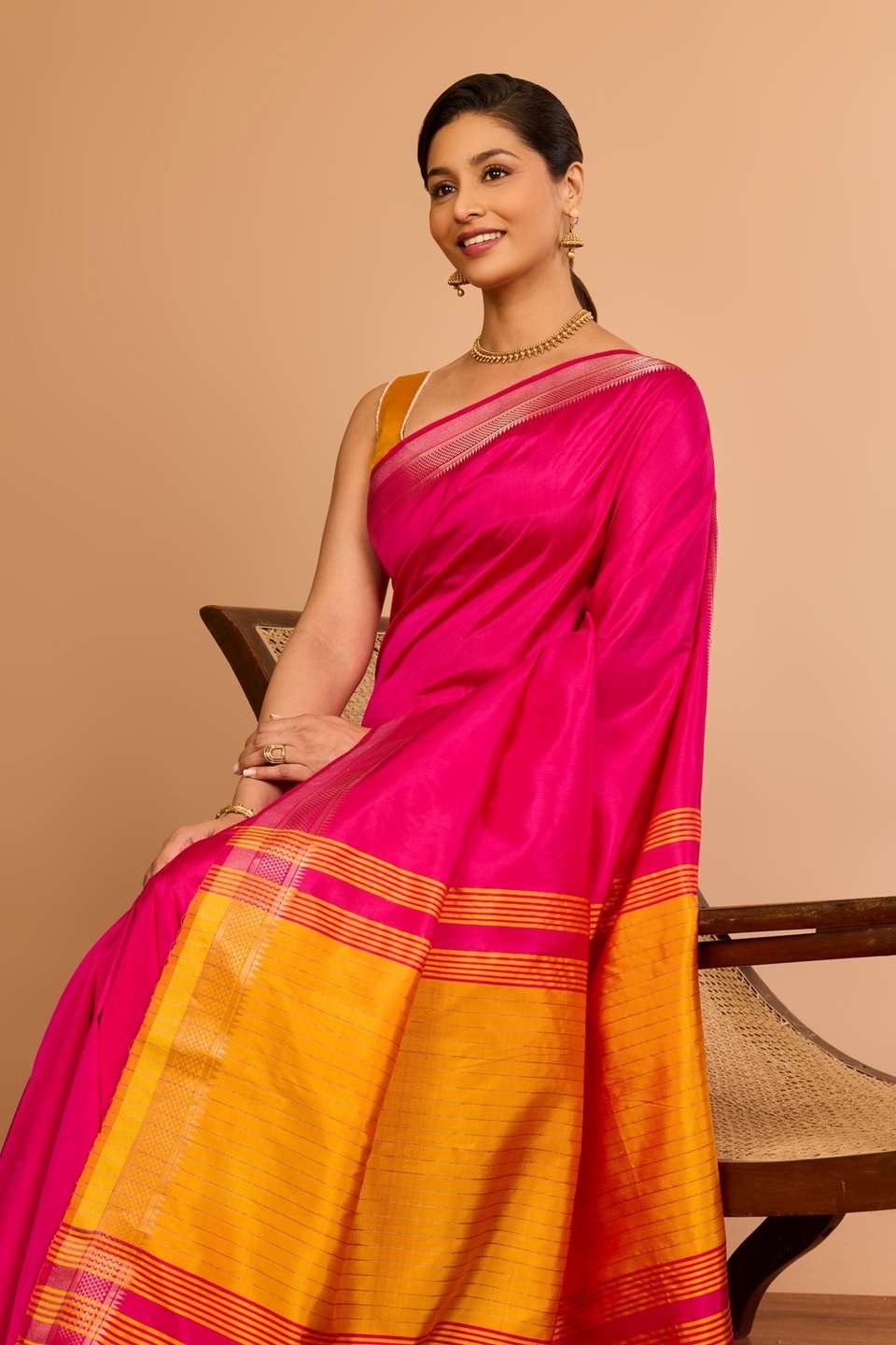 Dark Pink Silk Bishnupur Woven Saree