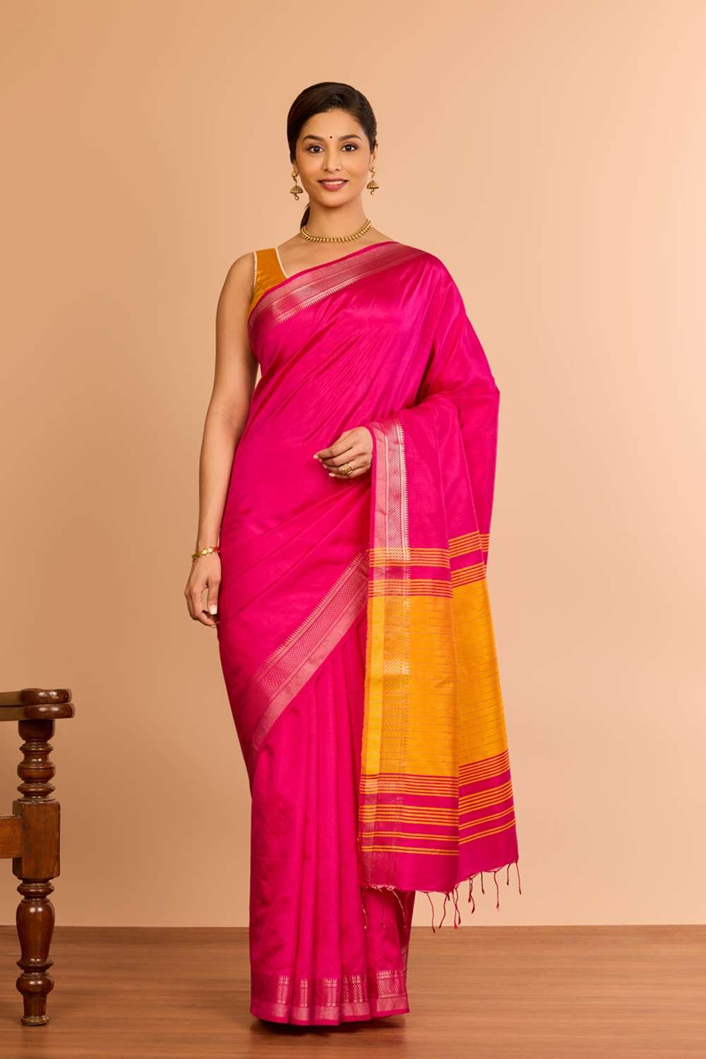 Dark Pink Silk Bishnupur Woven Saree image number null