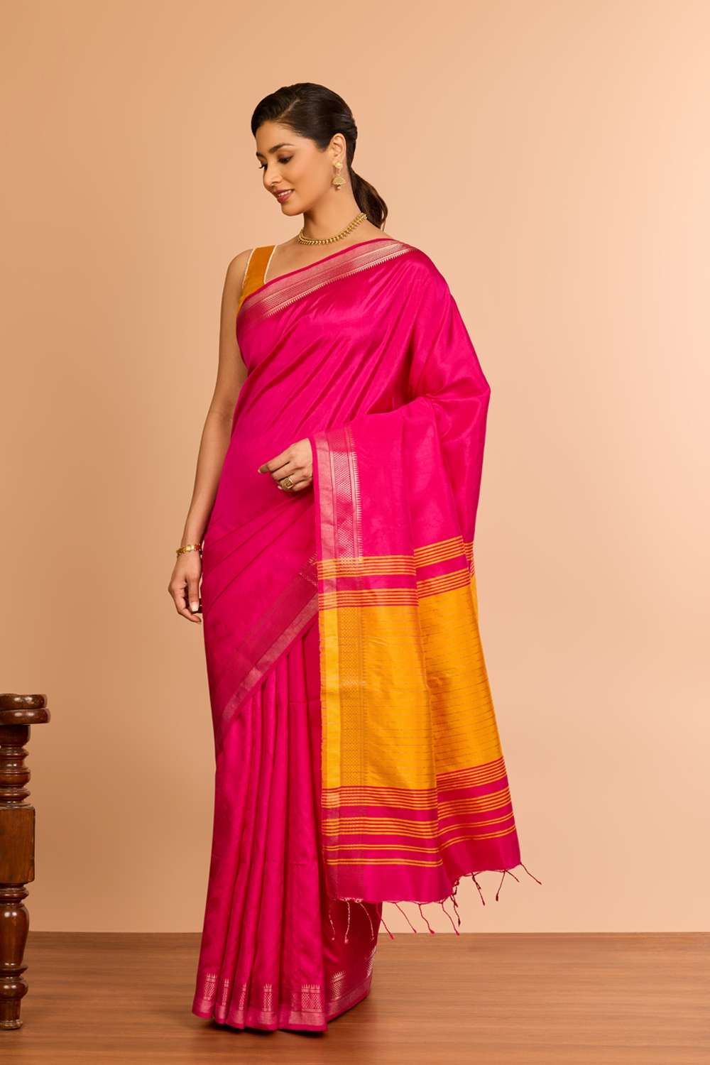 Dark Pink Silk Bishnupur Woven Saree image number null