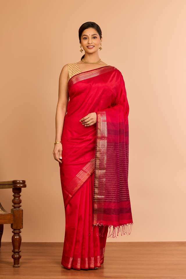Red Silk Bishnupur Woven Saree image number