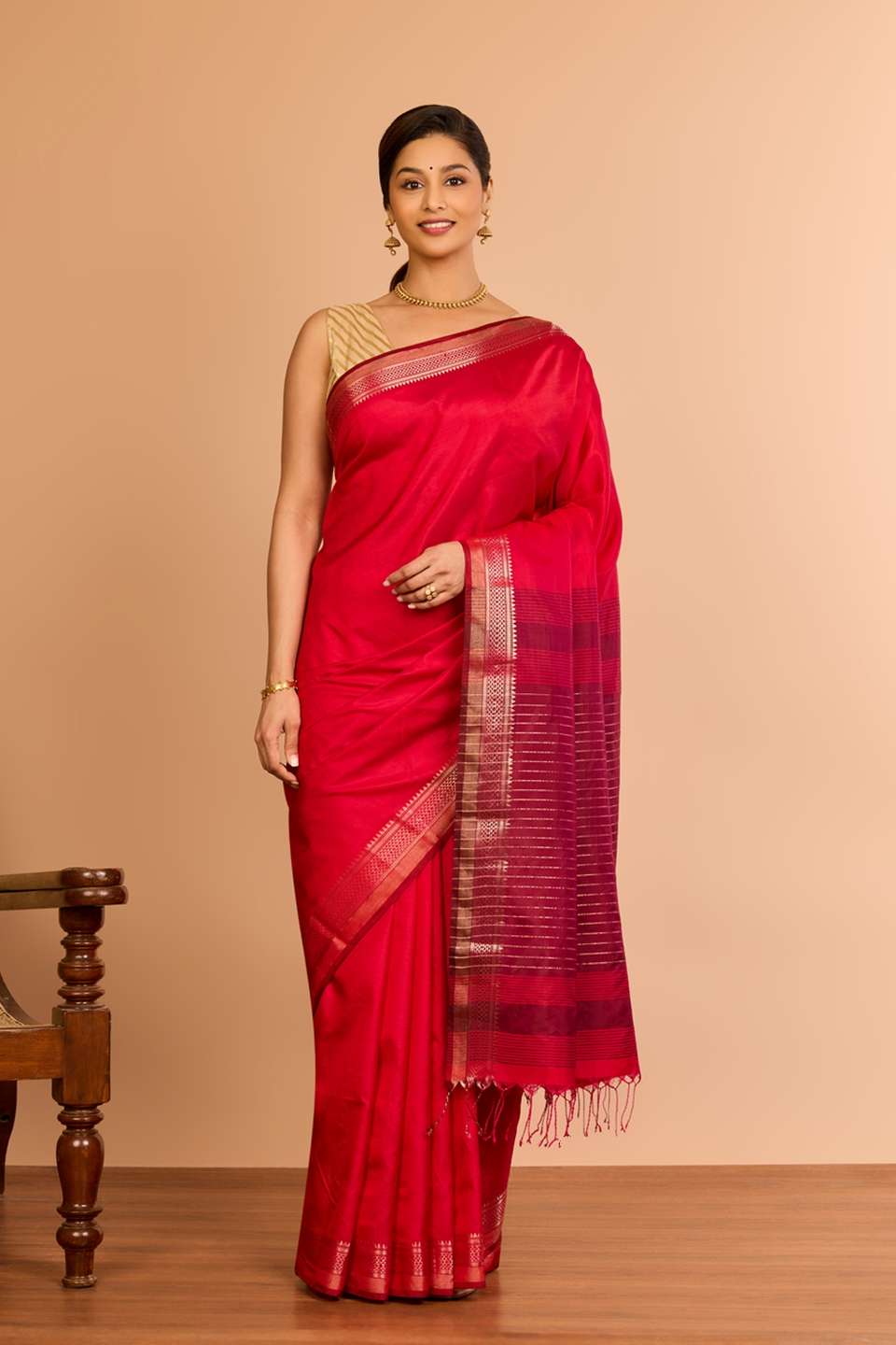 Red Silk Bishnupur Woven Saree