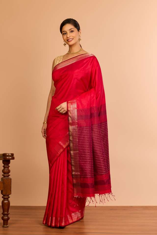 Red Silk Bishnupur Woven Saree thumbnail image number null