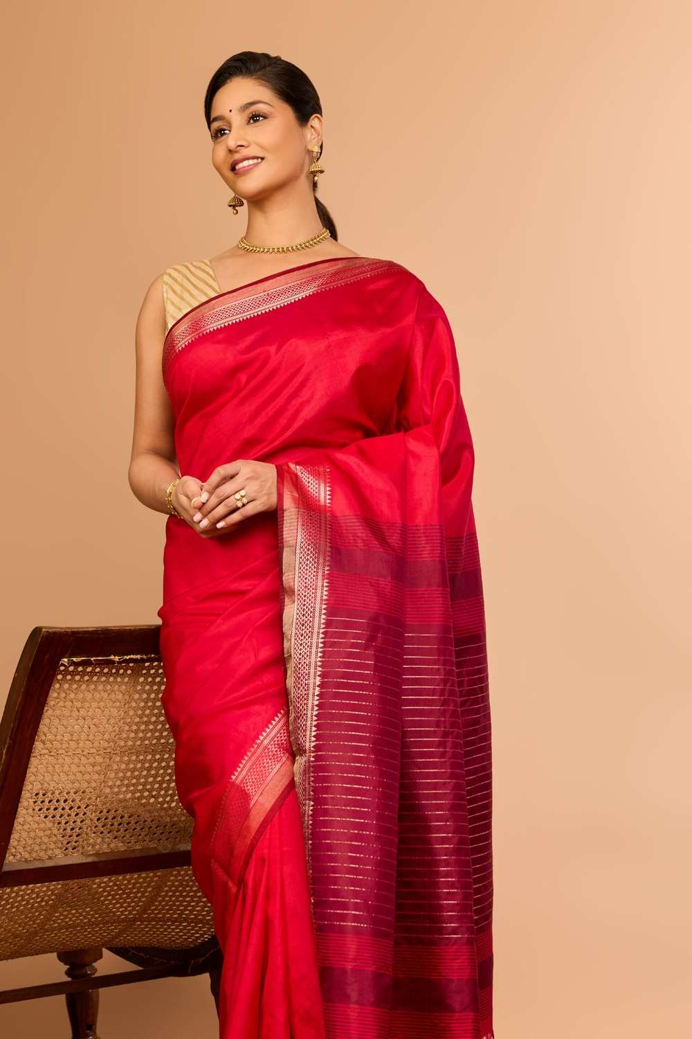 Red Silk Bishnupur Woven Saree image number null