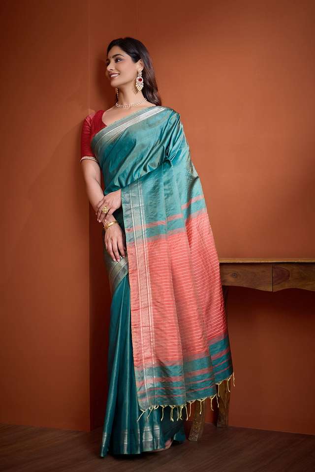 Dark Green Pure Silk Bishnupur Woven Saree image number