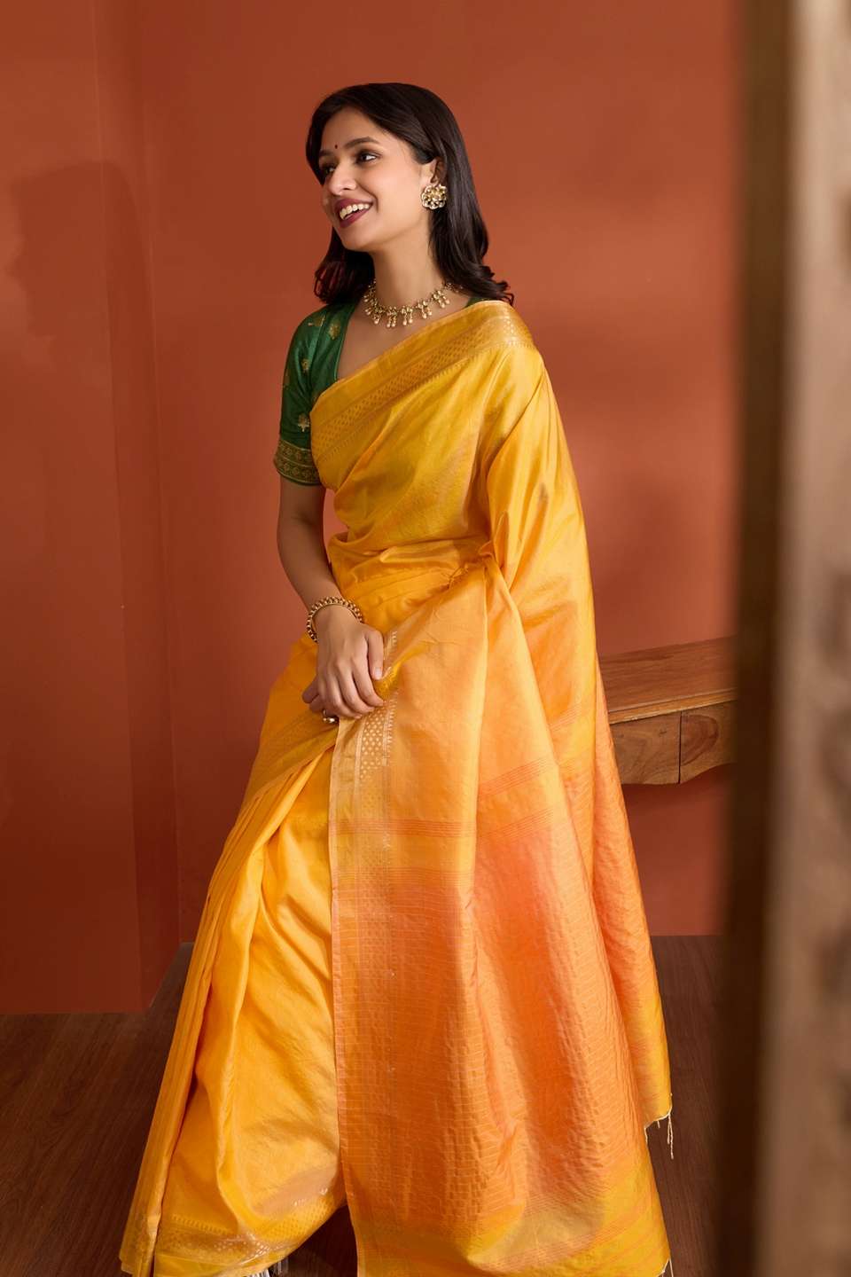 Light Orange Pure Silk Bishnupur Woven Saree