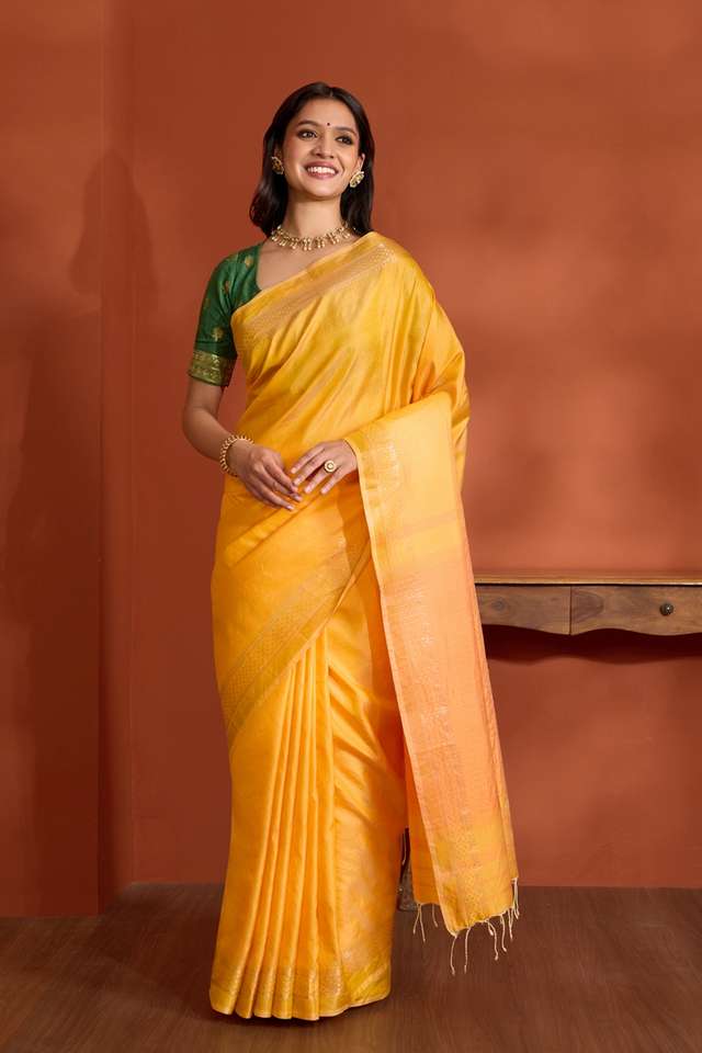 Light Orange Pure Silk Bishnupur Woven Saree thumbnail image number null