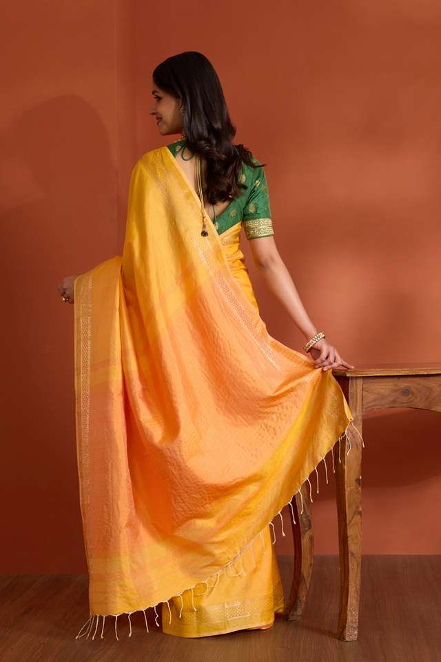 Light Orange Pure Silk Bishnupur Woven Saree thumbnail image number null