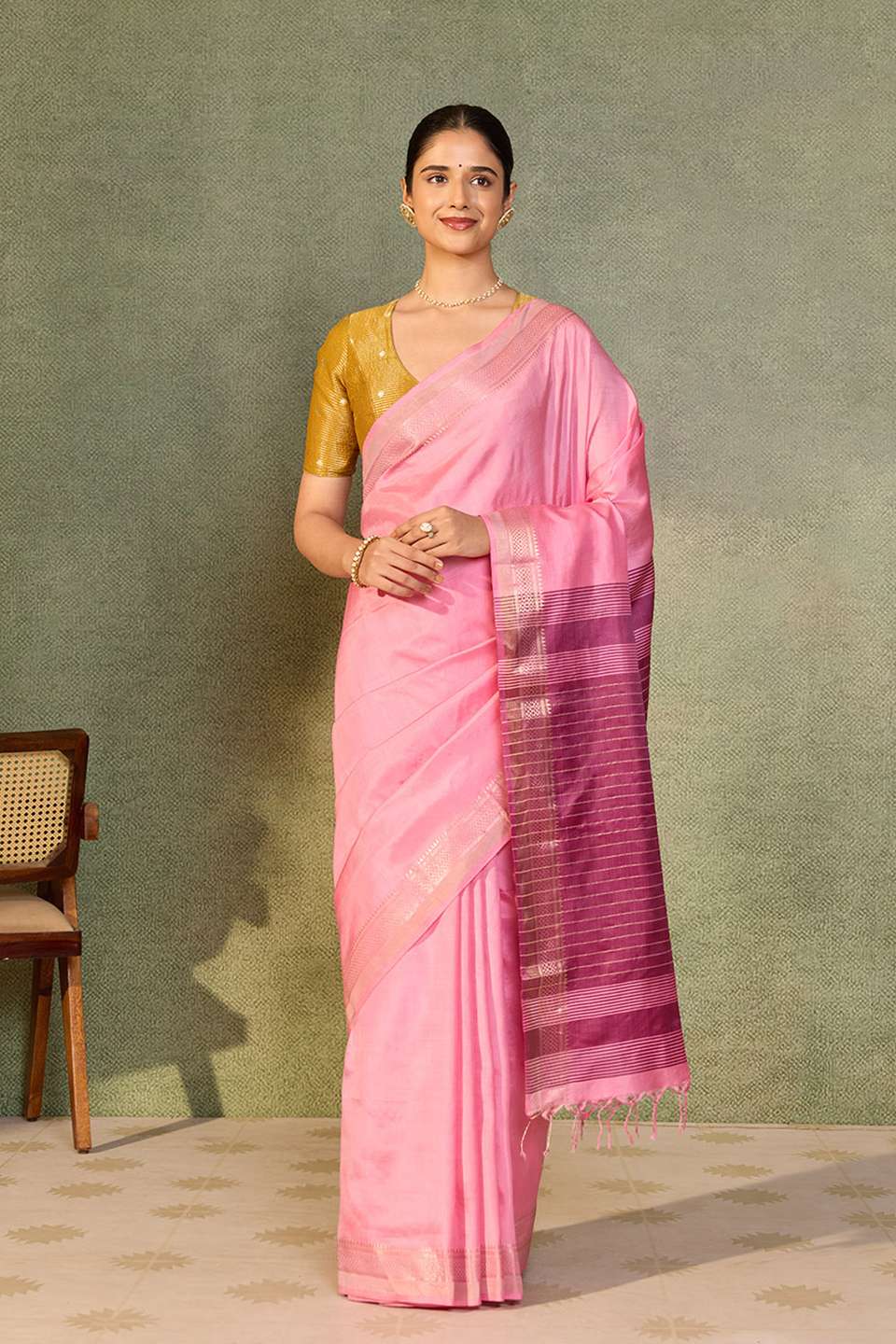Pink Pure Silk Woven Bishnupur Saree