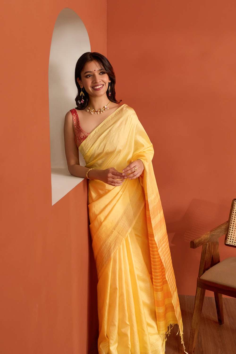 Yellow Pure Silk Bishnupur Woven Saree image number null