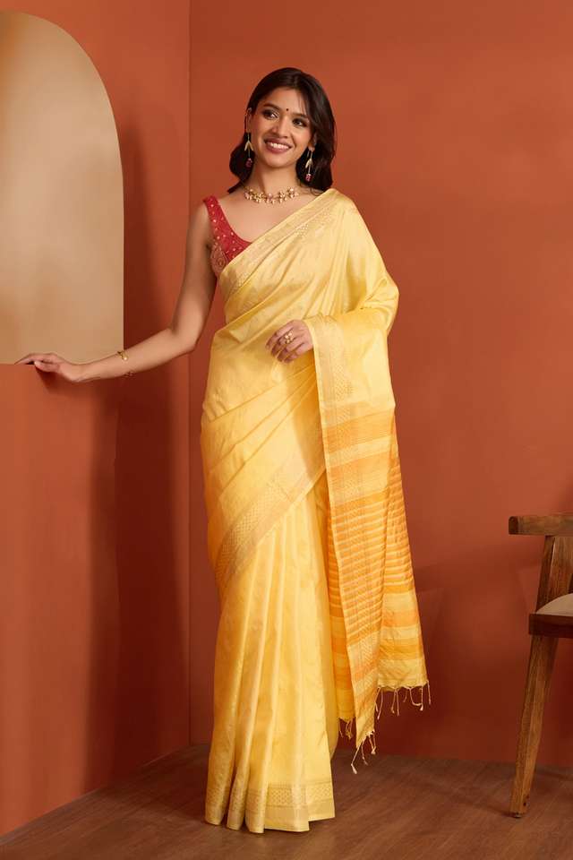 Yellow Pure Silk Bishnupur Woven Saree thumbnail image number null