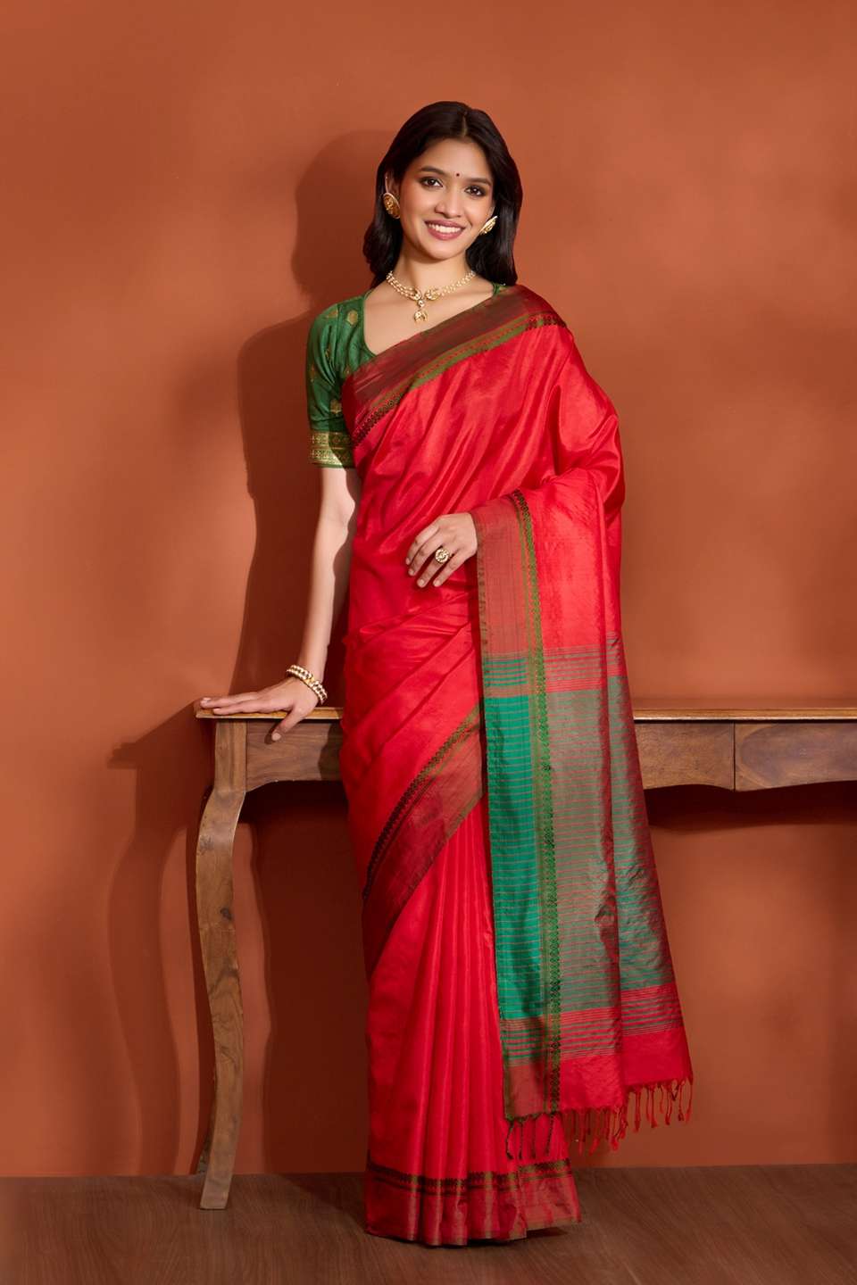 Red Pure Silk Bishnupur Woven Saree