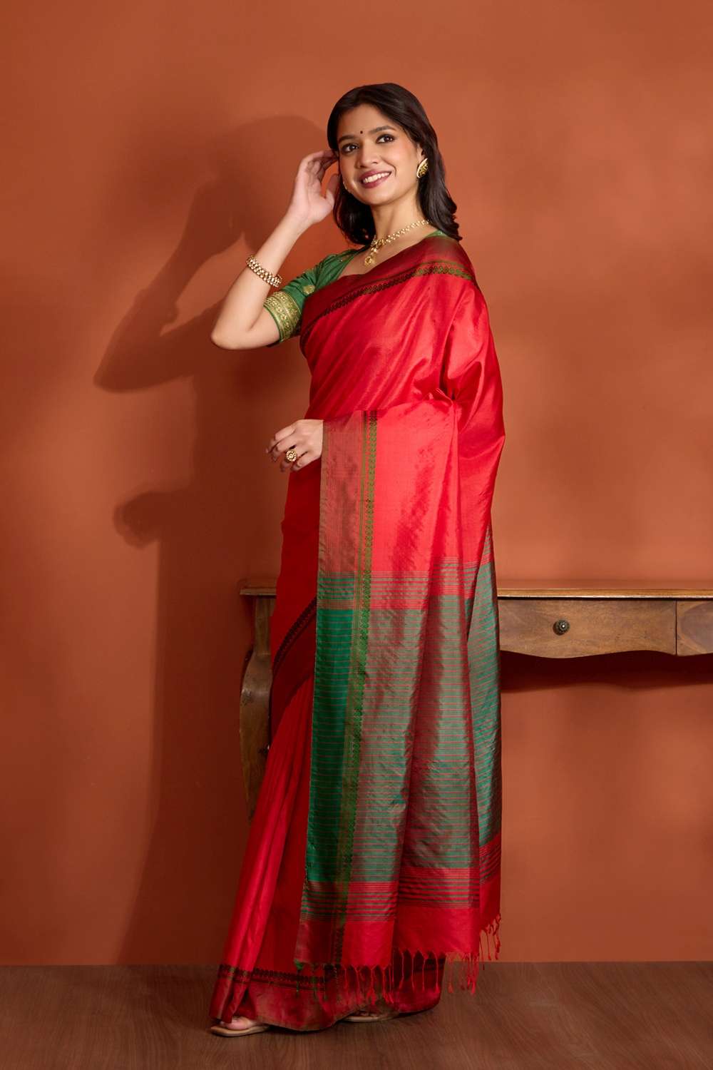 Red Pure Silk Bishnupur Woven Saree image number null