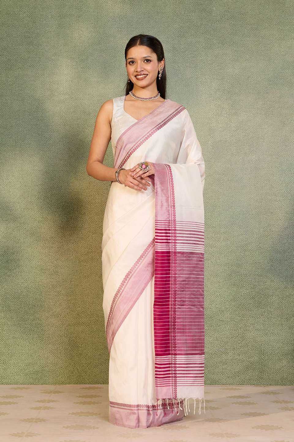 Off White Bishnupur Pure Silk Woven Saree