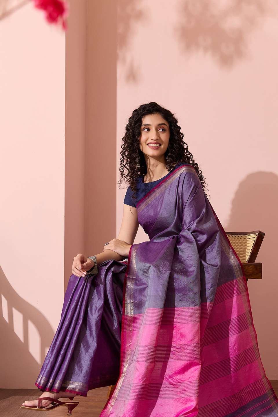 Violet Pure Silk Woven Bishnupur Saree