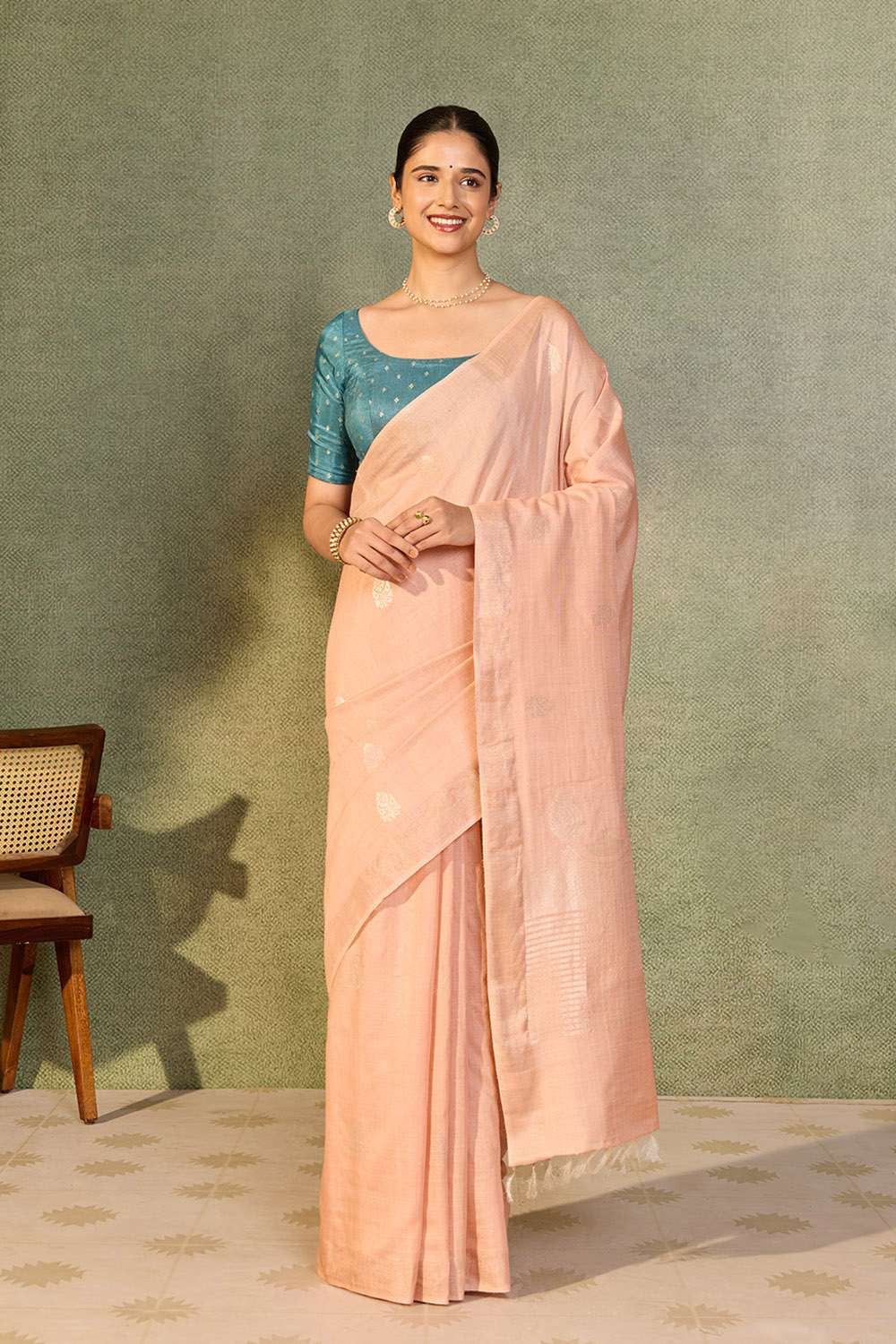 Light Pink Chattisgarh Woven Pure Tussar Silk Saree image number null